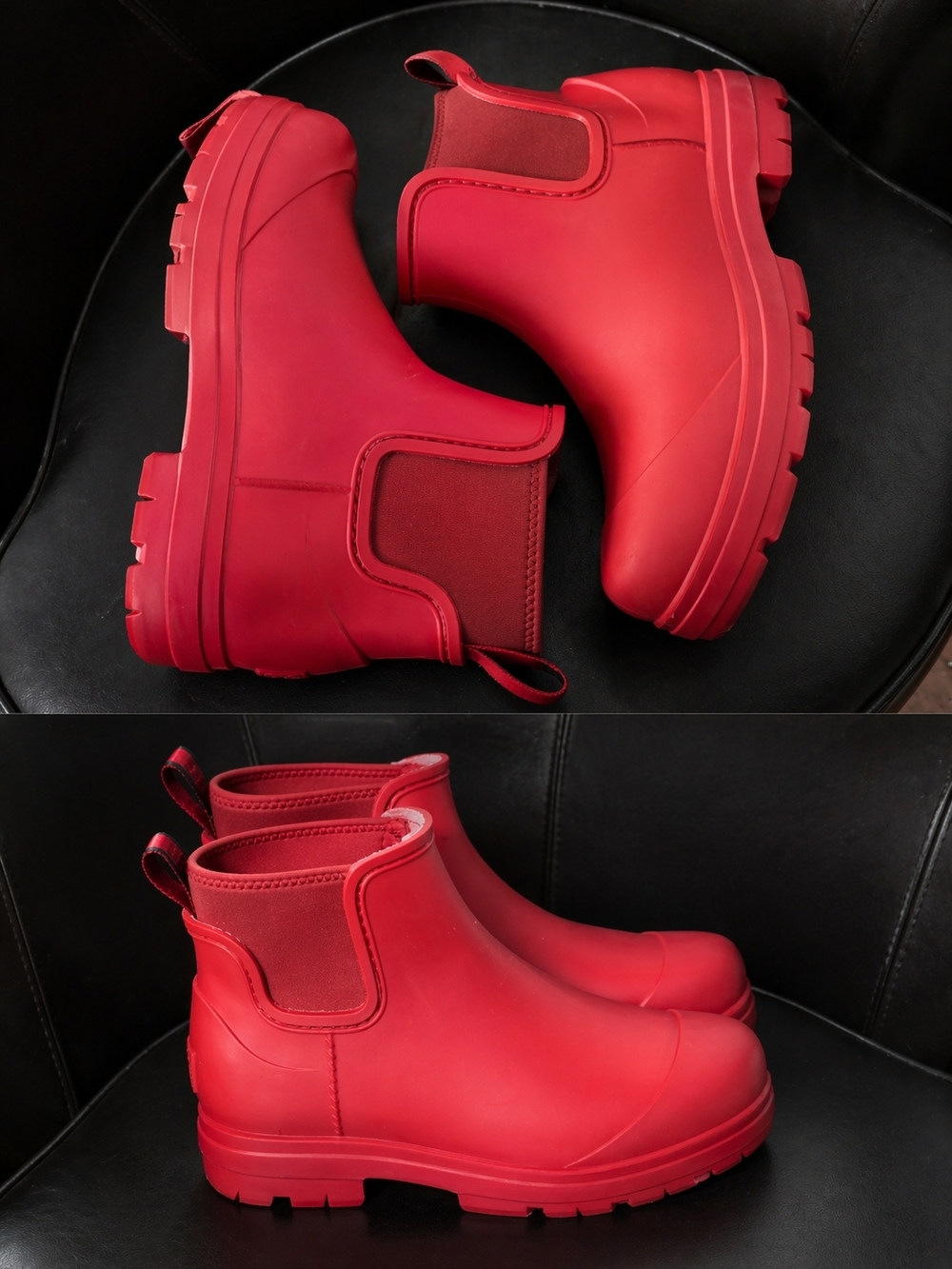 UGG Waterproof Red Chelsea Rain Boots Fur Lined Size 8 - Picture 3 of 13